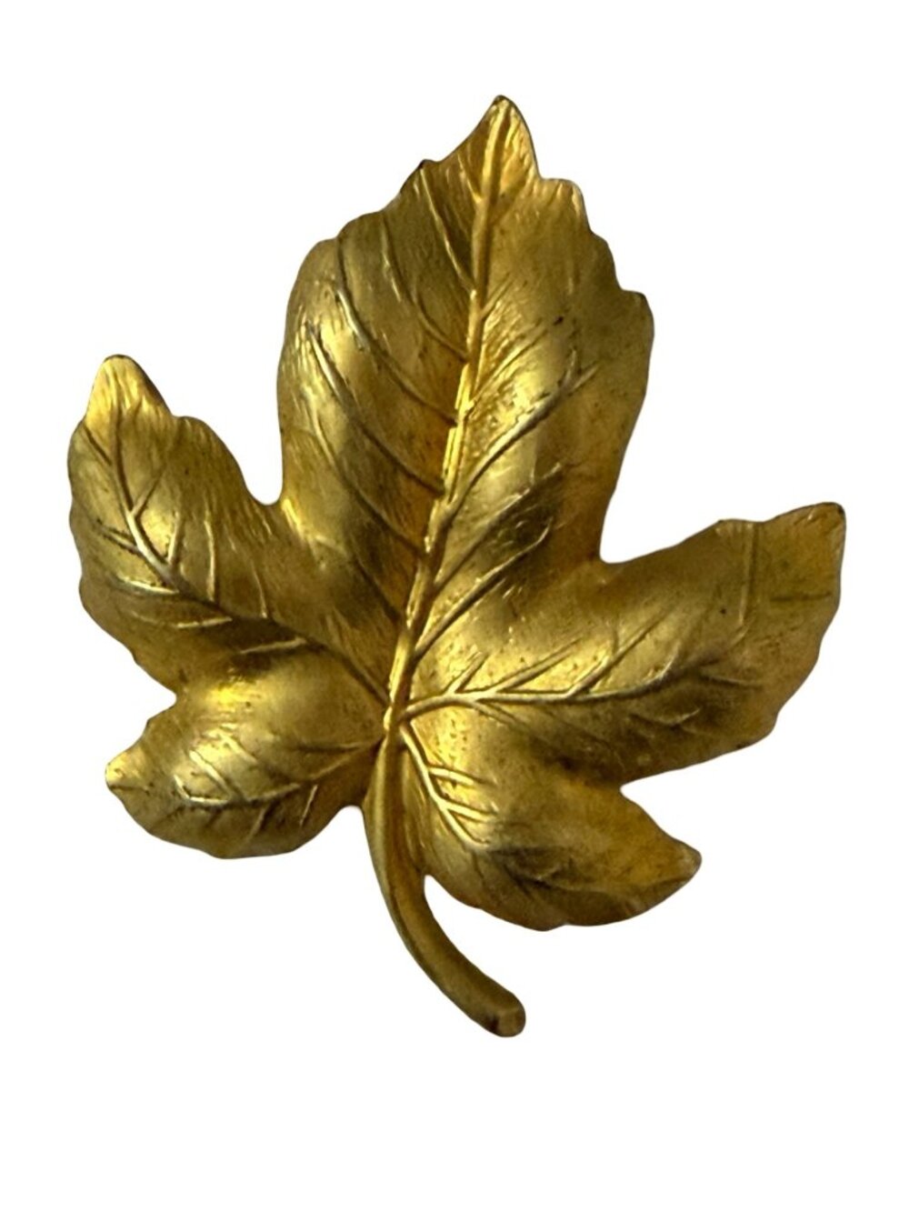 Vintage Gold Tone Fig Leaf Pin 2 Inch Botanical Costume Jewelry